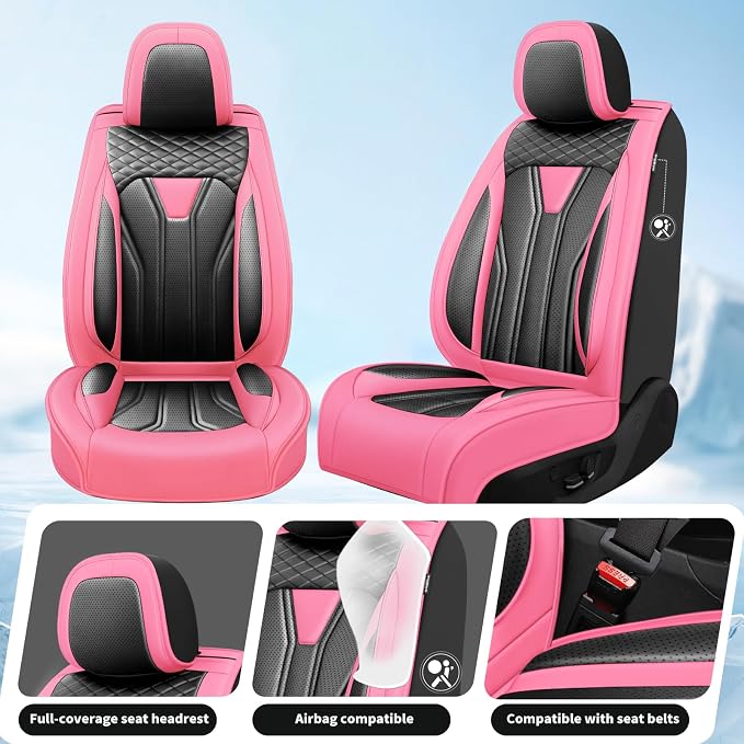 Fit Accord Car Seat Covers Premium Leather for Honda Accord 2010-2025 2026. Waterproof， Anti-Slip, Scratch-Resistant & All-Weather Seat Cushion Protector (Full Set, Pink&Black)