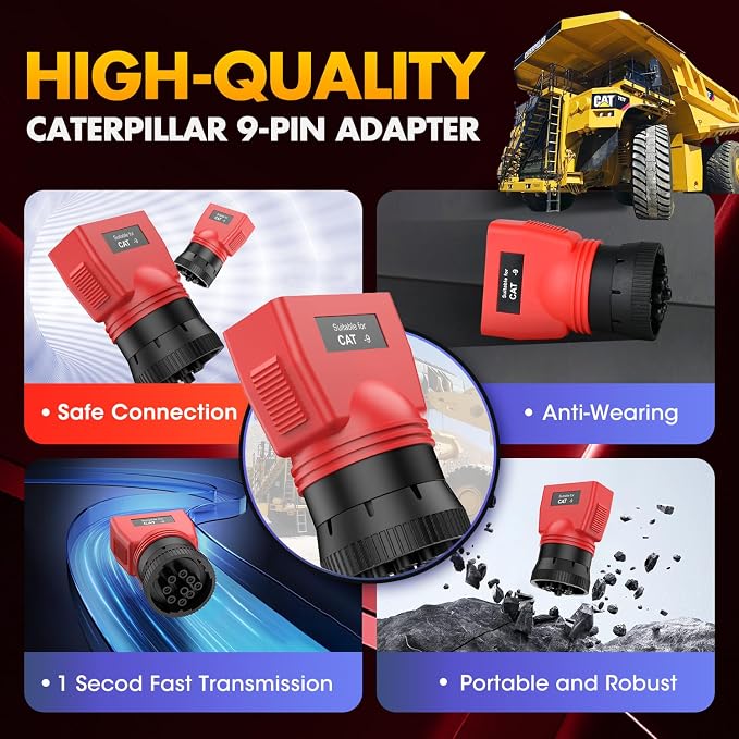 Autel Original MaxiSYS CV CAT 9-PIN Adapter, 9-Pin Off-Highway Vehicle Adapter for Caterpillar Engines, Compatible with Autel Scanner MaxiSYS CV MS908CV, MS908CV II, MS909CV, MS906CV and VCI