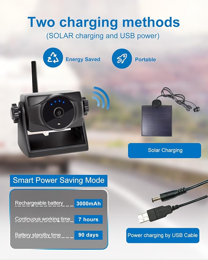 1080P Solar Magnetic Wireless Backup Camera, 90 Days Standby Rechargeable Battery, Waterproof Rear/Front View Camera for Hitching Boat Trailer Horse Pickup RV Car for iPhone iPad Android