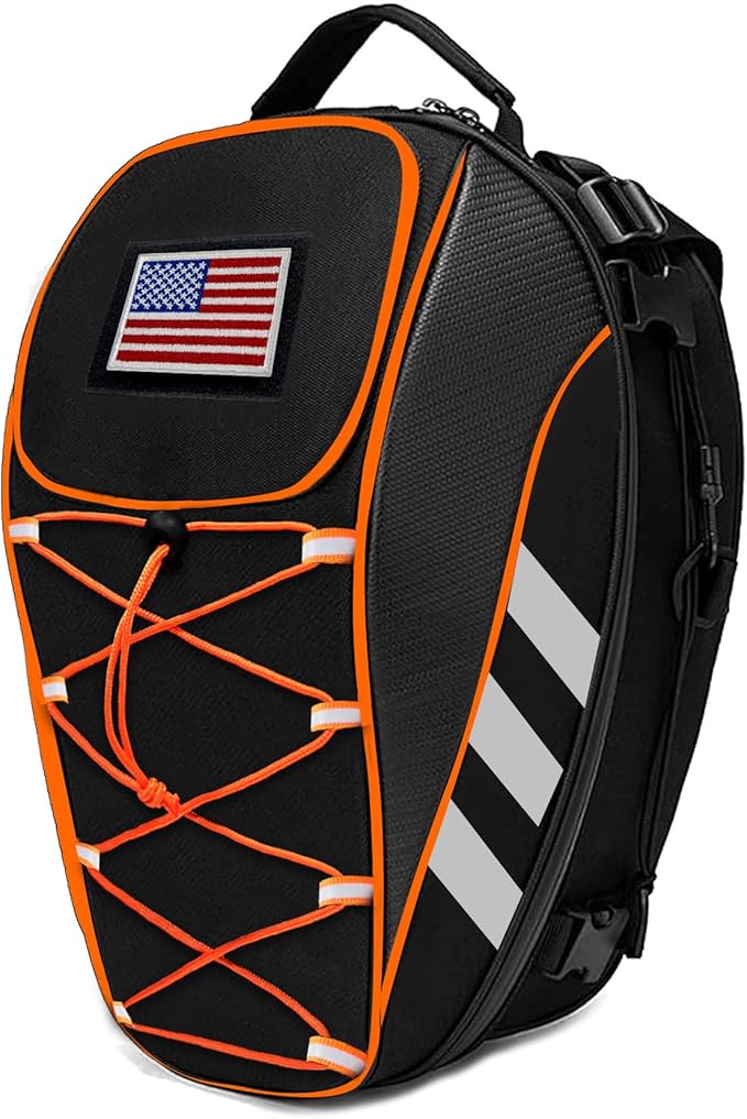 Motorcycle Helmet Backpack, 50L Expandable Motorcycle Tail Bag with Waterproof Rain Cover, Backpack & Rear Seat Bag, Fits Full Face Helmet for Motocross, Scooter, Street Bike