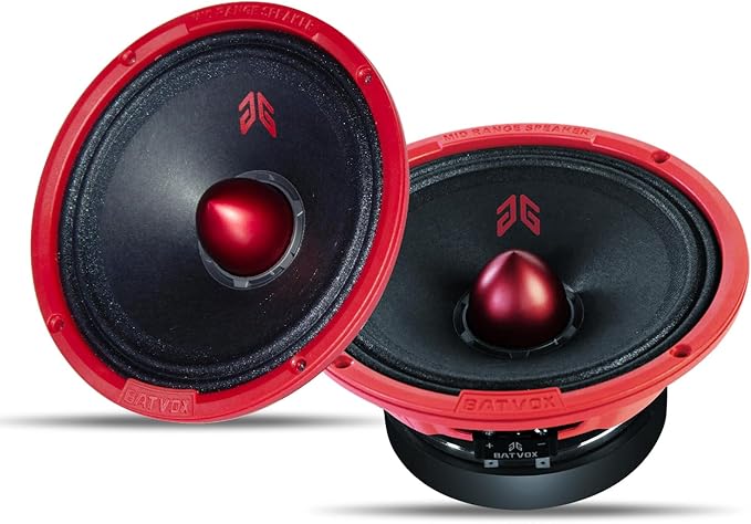 MX65E2 Loudspeaker 6.5 Inch Midrange 480 Watts 4 Ohms Red Bullet, Premium Quality Audio Door Speakers for Car or Truck Stereo Sound System, Red (2 Speakers)