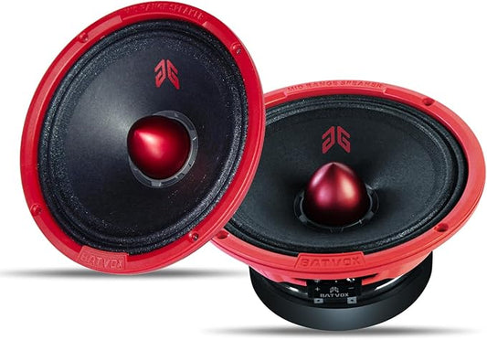 MX65E2 Loudspeaker 6.5 Inch Midrange 480 Watts 4 Ohms Red Bullet, Premium Quality Audio Door Speakers for Car or Truck Stereo Sound System, Red (2 Speakers)
