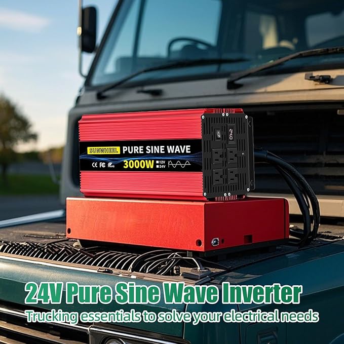 SUNWHEEL 3000W 24V Pure Sine Wave Inverter, 24V DC to 110V/120V AC Power Inverter for RV、Off Grid、Truck、Power Outage with 4 AC outlets and LCD Display