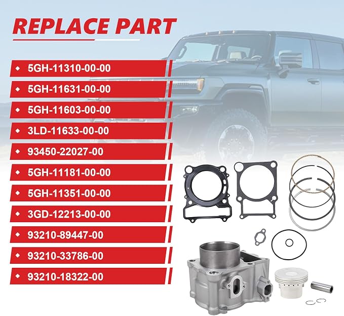 1Set 5GH-11310-00-00 Cylinder Piston Gasket Kit Fits For YFM400/Grizzly 400 | Replace 5GH-11631-00-00 3GD-12213-00-00 93210-89447-00