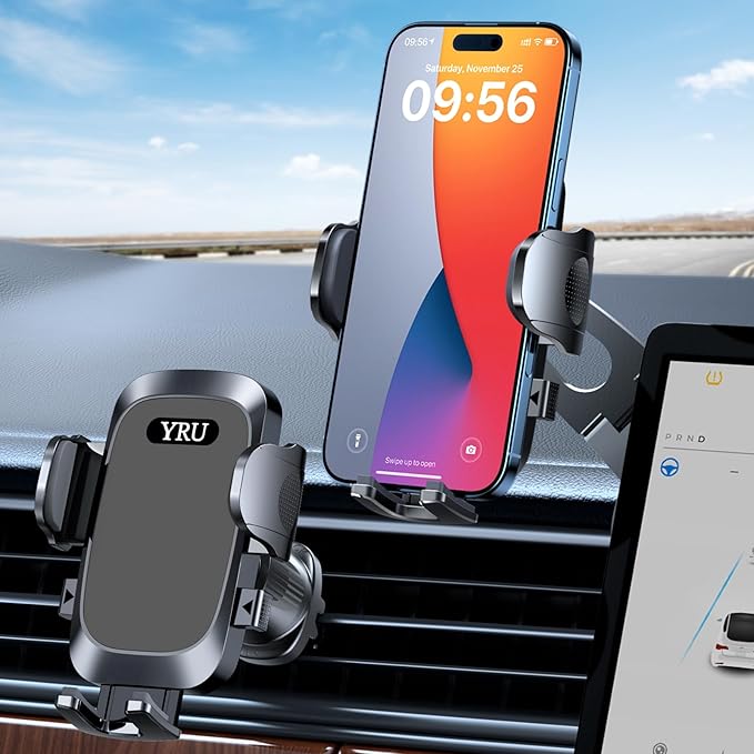 YRU [Military-Grade for Tesla Phone Mount & 360° Rotatable Suction] 2026 Upgraded Car Phone Holder Mount 【90+LBS Safest Strongest & Patent Certs】 for All Phones for Tesla Model 3 Y Cybertruck (Gray)