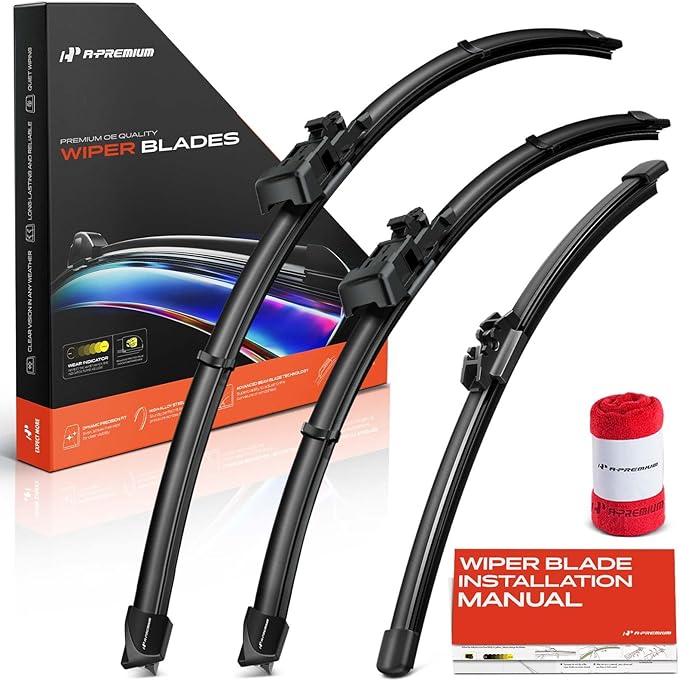 A-Premium 26"+22"+11" Windshield Wiper Blades Compatible with Ford Explorer 2011-2019 - Front Rear Wipers Blade Set for TL2/FR_DH, with Wear Indicator & Towel (Pack of 3)