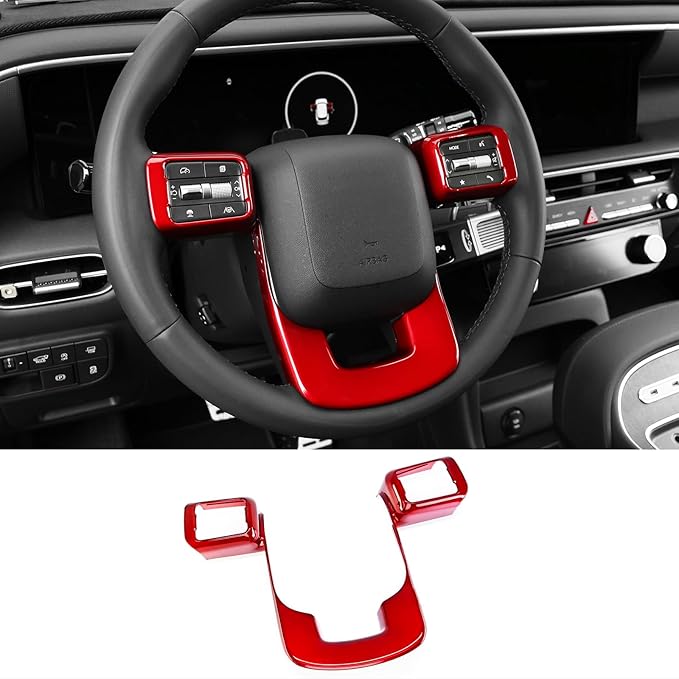 ABS Car Steering Wheel Frame Cover Steering Wheel Button Panel Protection Frame Molding Trim Compatible with Hyundai Santa FE 2024-2026 Accessories (Glossy Red Style)