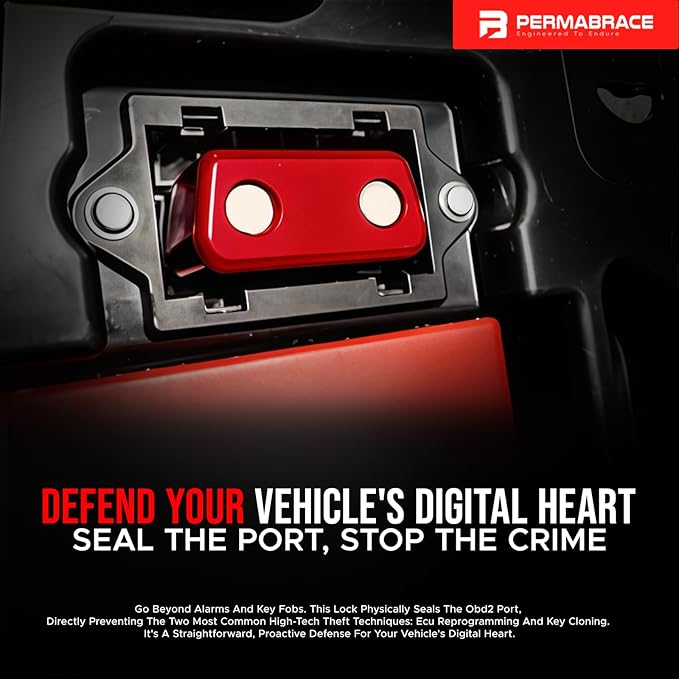 OBD2 Port Lock & Anti-Theft Lock - Universal Physical Blocker Against Key Cloning & ECU Tuning for Most Non-GM Cars, Trucks & SUVs (Red)
