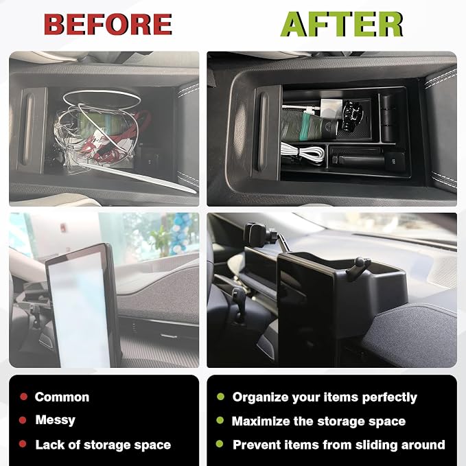 BestEvMod AOSK Center Console Organizer & Screen Back Organizer Compatible with 2021-2024 Mustang Mach E Middle Storage Box with Coin Holder 2PCS Set (V1 Console+Screen Back)