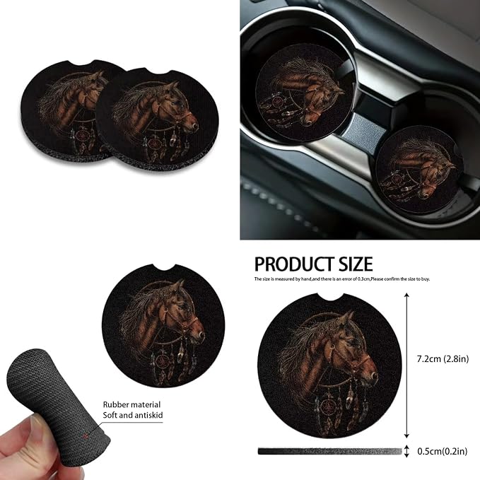 Horse Dreamcatcher Pattern Auto Seat Covers Full Set 10pcs Car Accessories Front and Back Seat Covers Car Trash Can Steering Wheel Cover Air Ven Storage Bag Keychain Cup Coasters