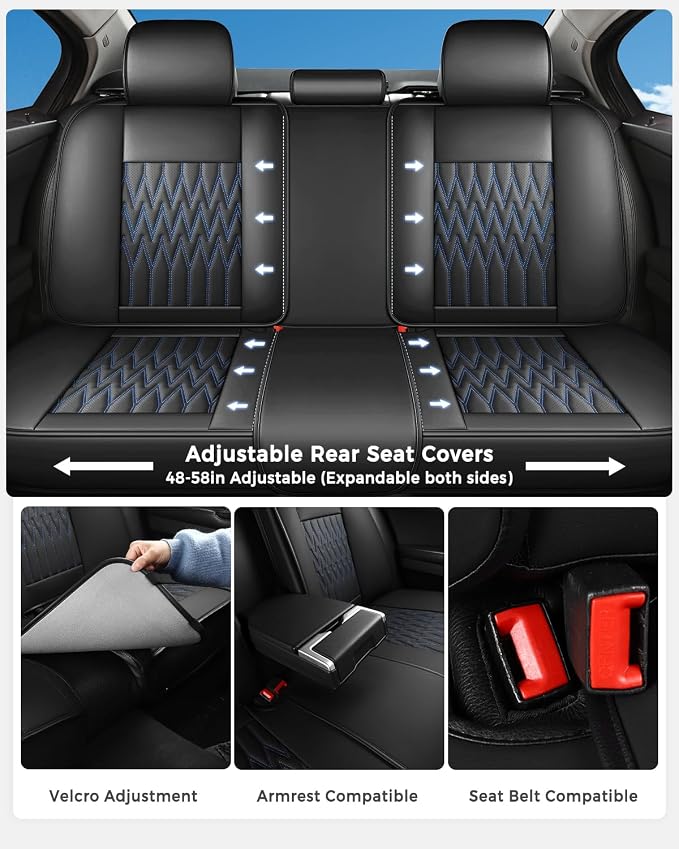 Huidasource Black & Blue Car Seat Covers, Waterproof Faux Leather Universal Fit Most Cars Sedans SUVs Trucks Airbag Compatible, Cup Holder Access, Car Seat Compatible, Easy Install, Wipes Clean