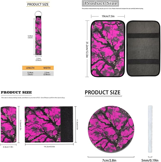 Twig Prints Car Accessories Set of 18, Car Seat Covers Full Set with Auto Steering Wheel Cover Floor Mats Armrest Pad Covers Seat Belt Pads Roof Handle Wraps Cup Coaster Keychain