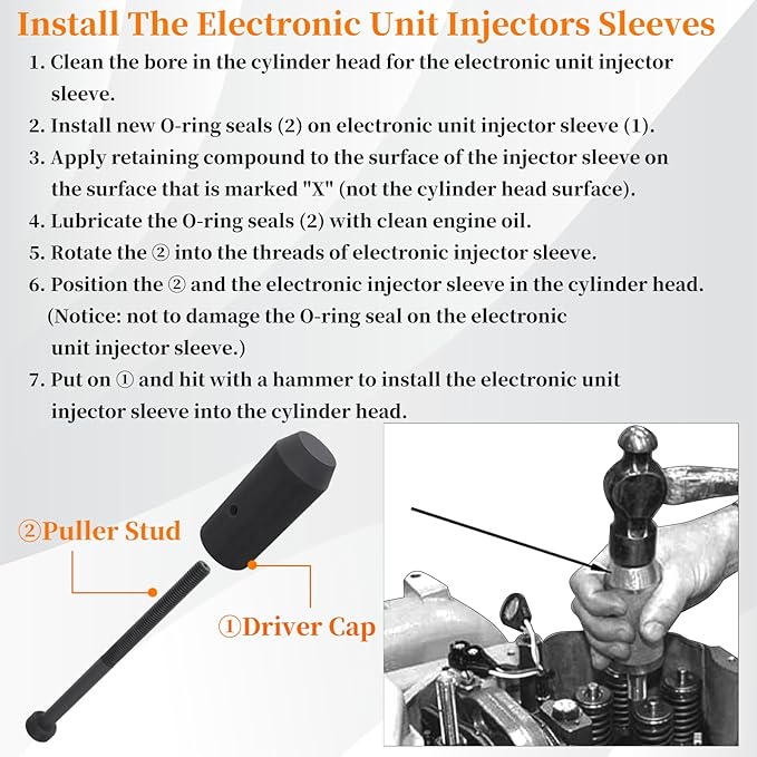 9U-6891 Injector Sleeve Remover Installer Set + J-42083 Automatic Timing Pin + 9U-7227 Injector Height Tool + J-38587-A Engine Barring Socket Fits for CAT Caterpillar 3406E C15 C16 Engines