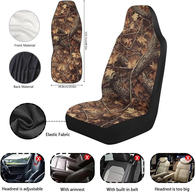 Camo Hunting Forest Car Seat Covers 11 Pieces Car Rear View Mirror Cover Steering Wheel Cover Auto Seat Belt Cover Gear Lever Cover Hand Brake Cover for Cars SUV
