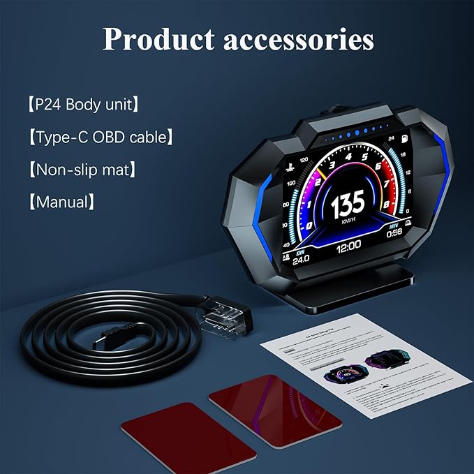 wiiyii obd2 gauge display, head up display for car, Digital Speedometer, Tachometer, Water Temperature Gauge, Multi-Data Smart Gauge, Trip Computer Fuel Pressure Tester for All cars