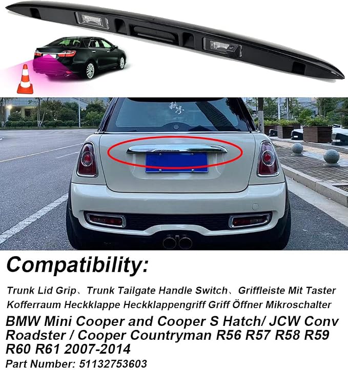 Tailgate Trunk Handle Car Backup Camera Reverse vehichle Camera Replacement for BMW Mini Cooper and Cooper S Hatch/JCW Conv/Roadster/Cooper Countryman R56 R57 R58 R59 R60 R61 2007-2014
