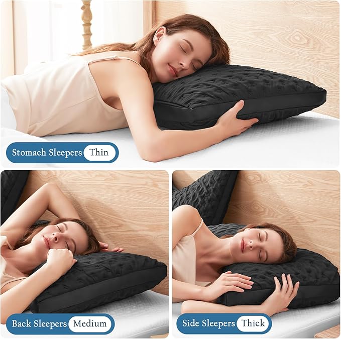 Cooling Side Sleeper Pillow for Neck and Shoulder Pain, Luxury Shredded Memory Foam Curved Bed Pillows for Sleeping Adjustable Queen Size - Washable Cover Crescent Black