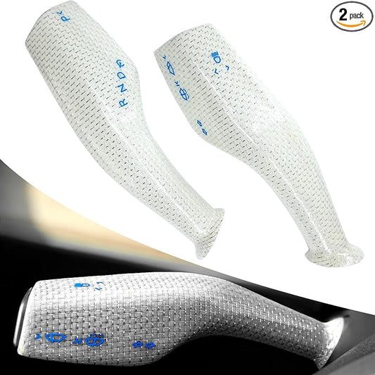Carbar Tesla Model 3 Y Column Gear Shift Knob Cover Real Carbon Fiber Gear Lever Wrap for Model 3 Model Y Accessories 2023- (2Pcs White Glossy Carbon Fiber B Style)