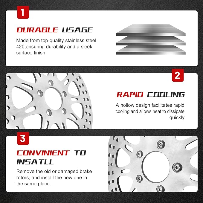 2 * 11.8'' Front Brake Rotors Compatible with Harley Rotor Road Glide,Road King, Electra Glide,Street Glide,Tri Glide,Dyna,Fat Bob,Low Rider s,V-Rod,Brushed Finish Stainless