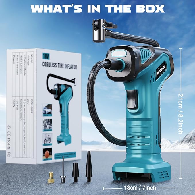 Tire Inflator Portable Air Compressor Compatible With Makita 18V Battery, LIVOWALNY 150PSI Air Pump, Cordless Tire Pump Digital Pressure Gauge, Tire Inflator for Car, Bike, Motorcycle (Tool Only)