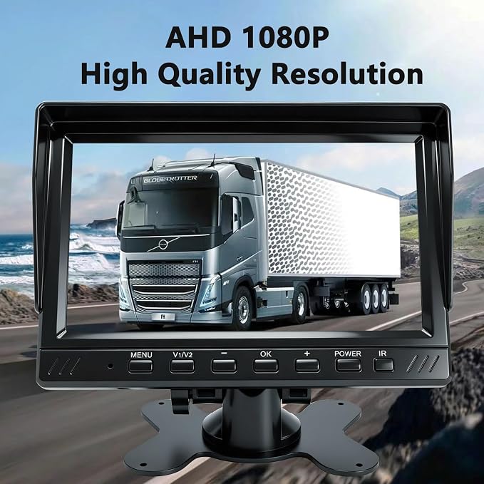 RV Backup Camera Plug and Play 7 Inch AHD 1080P Rear View Camera System, No Delay 2 Channels, Wide Angle Night Vision Wired Reverse Camera Monitor Kit for Truck Trailer Camper Tractor Van