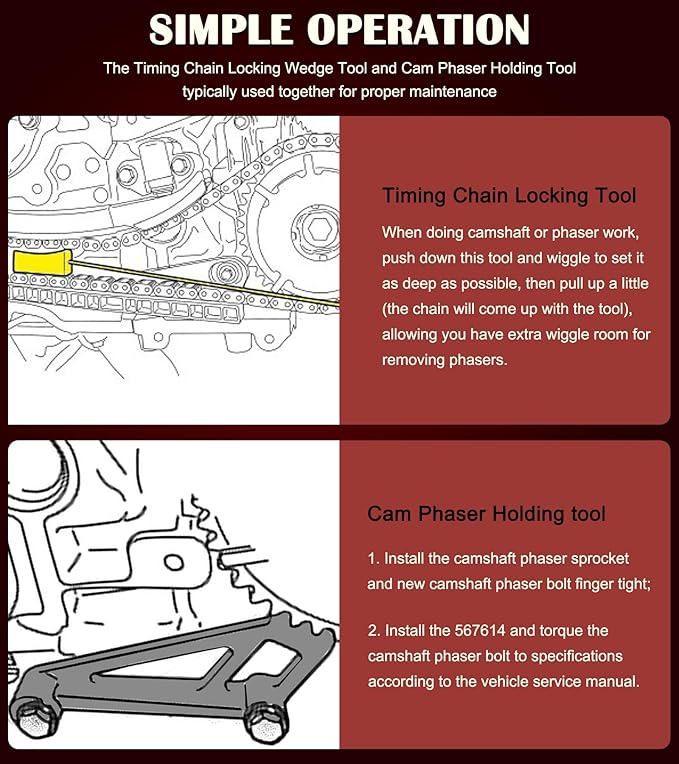 Bonbo Camshaft Tools Set Fits for Ford 4.6L, 5.4L & 6.8L 3V Engines, Including Cam Phaser Holder Locking Tool and Timing Chain Locking Wedge Tool