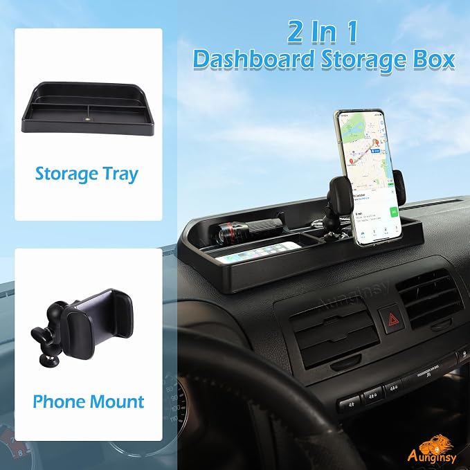 Aunginsy Center Console Dash Storage Tray Compatible with Hummer H3 2005-2009, Car Dashboard Multi-Functional Phone Holder Storage Box Dash Organizer Tray Insert with Mobile Phone Mount Accessories