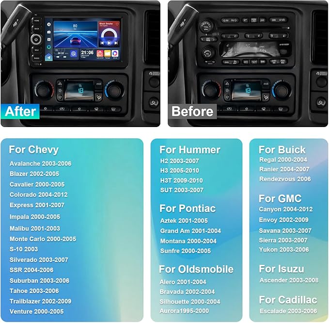 2+64G Android 14 Double Din Car Stereo for Chevrolet Silverado Impala Tahoe GMC Sierra Yukon Hummer H2 with 7 Inch IPS Touchscreen Radio Built-in Wireless Carplay/Android Auto/Bluetooth/FM/AUX/SWC