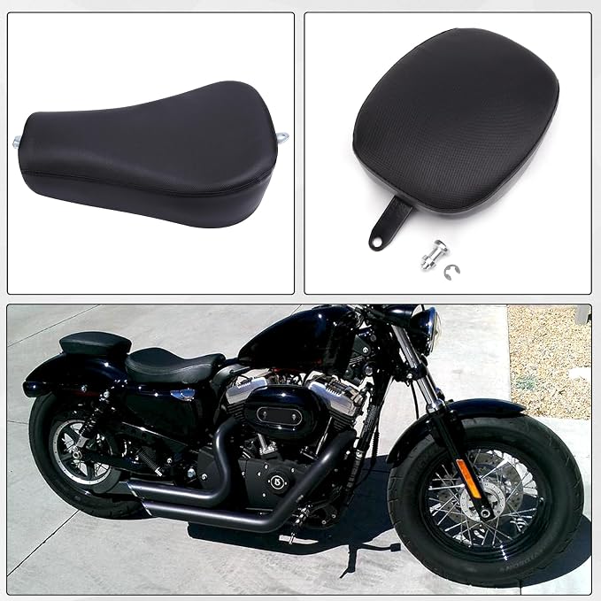 Black Motorcycle Front Driver Solo Seat+Rear Passenger Pillion Pad for Sportster 48 72 Iron 883 XL883 Forty Eight XL1200 Seventy Two 1200