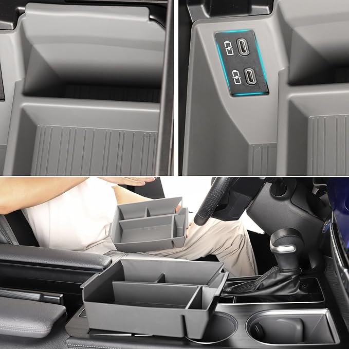 Compatible with 2026 Toyota Sienna accessories Center Console Organizer with Cup Holder, Lower Storage Box Accessory Lower Center Console Tray (Compatible with 2021-2026 Toyota Sienna, Gray)