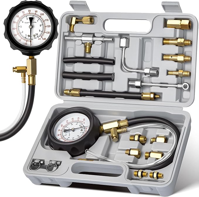 AUTOWN Fuel Pressure Tester Kit 0-140PSI with Adapters for Cars, Trucks, ATVs, Fuel Pump Injector, Fuel Pressure Gauge Diagnostic Tool
