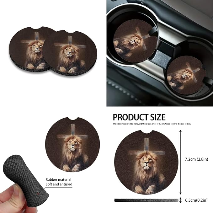 Lion Cross Print 10 Pack Car Accessories, Front and Rear Seat Covers Car Trash Bin Cup Holders Lanyard Keychain Air Vent Storage Bag Steering Wheel Cover Car Interior Decor Fit Most Cars