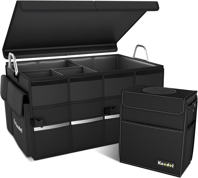 K KNODEL Large Car Trash Can with Heavy Duty Trunk Storage Organizer, Trunk Organizer, Car Organizer with Lid, Large