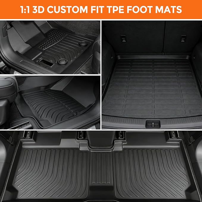Floor Mats for Chevrolet Chevy Equinox 2012-2017 and for GMC Terrain 2012-2017, Custom Fit Heavy Duty TPE All Weather Protection, Waterproof Non-Slip Black (Two-Row Floor Mats & Cargo Liner)