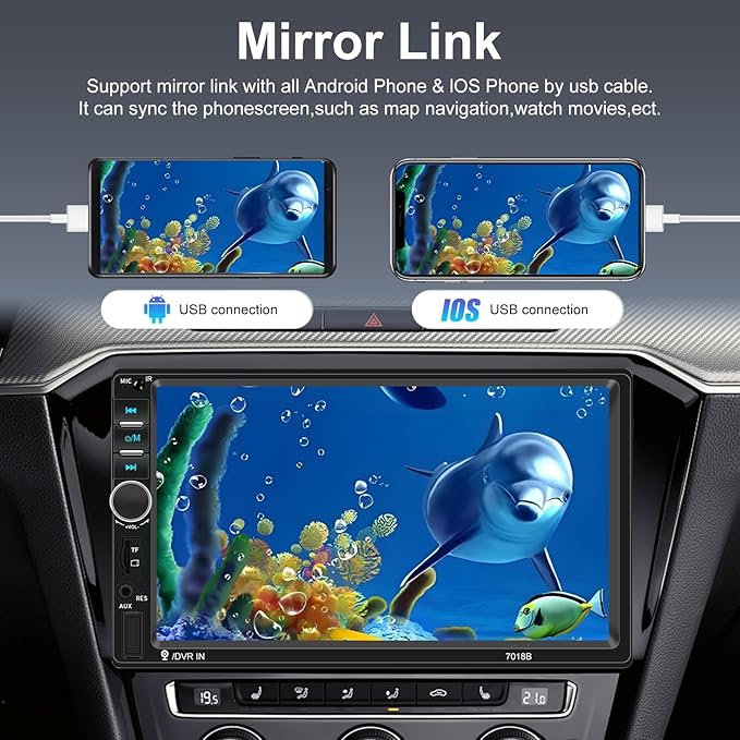 Nhopeew Double Din Car Stereo with Bluetooth and Backup Camera 7 Inch Touch Screen Car Radio Support AUX/USB/TF Card/Mirror Link/Steering Wheel Control