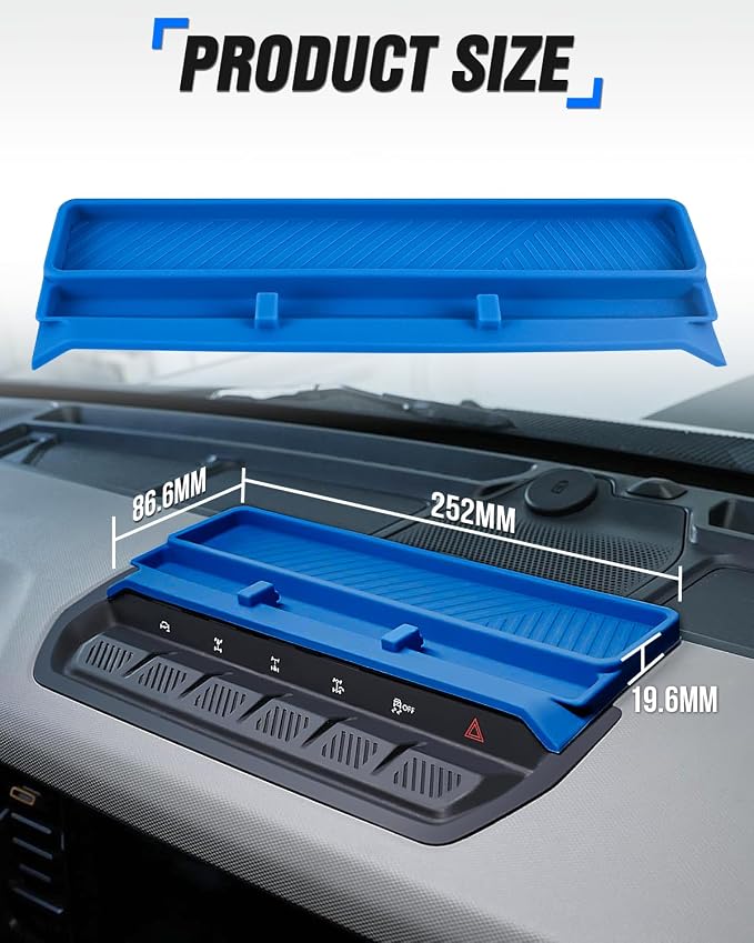 ROADER Bronco Center Console Organizer Compatible with 2021-2025 New Ford Bronco Interior Accessories, Dashboard Insert Tray Storage Box with Phone Holder Dash Organizer - Blue