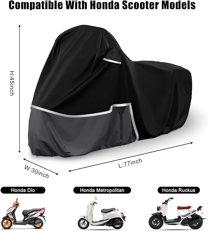Waterproof Motorcycle Cover Replace for Honda Scooter Model, 420D Oxford Cloth Honda Ruckus, Metropolitan, Dio and ADV150 Scooter Cover for Snow Rain Dust Protection
