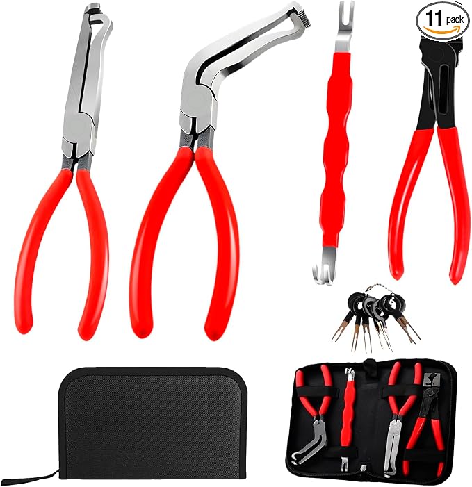 Electrical Disconnect Pliers Set – 11PCS Automotive Terminal Removal Tool Kit, Includes Straight & 60° Disconnect Pliers, Double-Ended Terminal Separator, Hose Clamp Plier & 8PCS Depinning Tools