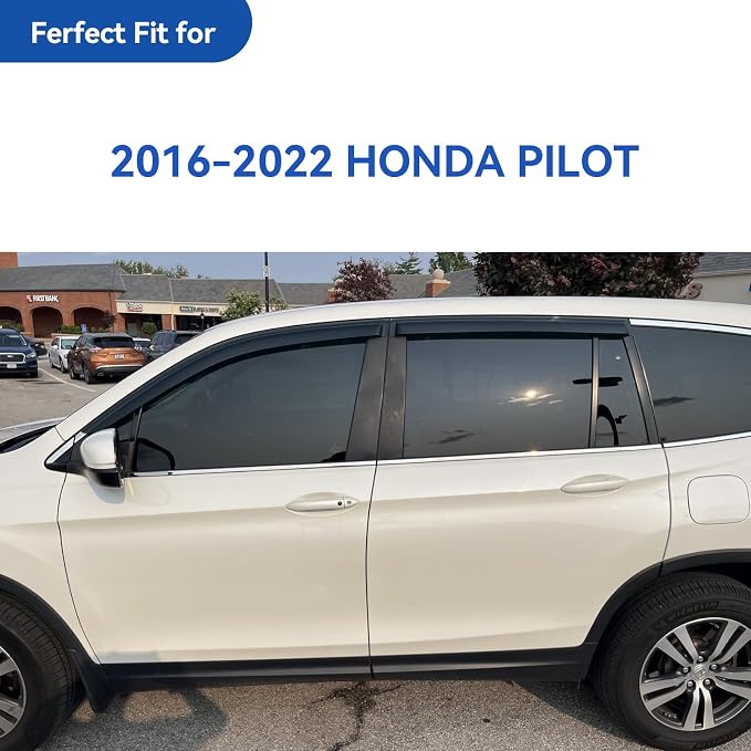 Window Visors Rain Guards for 2016 2017 2018 2019 2020 2021 2022 Honda Pilot, Out-Channel Window Vent Wind Deflectors Visors Shades for 16-22 Pilot (Excludes Touring Models)