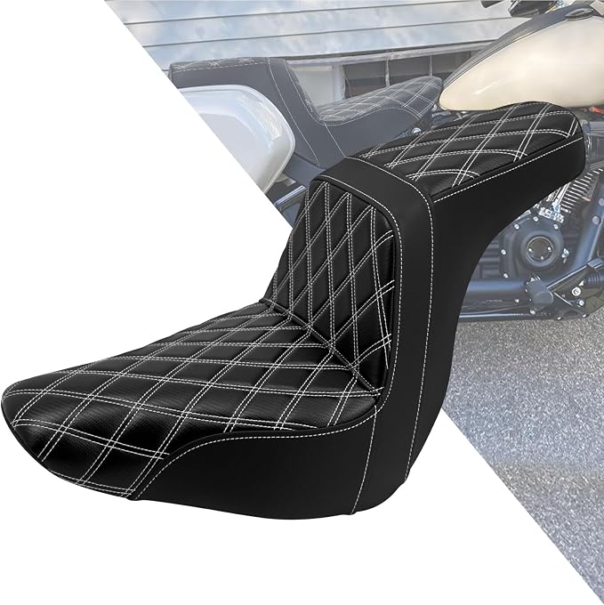 Motorcycle 2-Up Seat Driver Passenger One-Piece Seat Fit For Harley Low Rider Low Rider S ST FXLR FXLRST 2018-up (White Stitching)