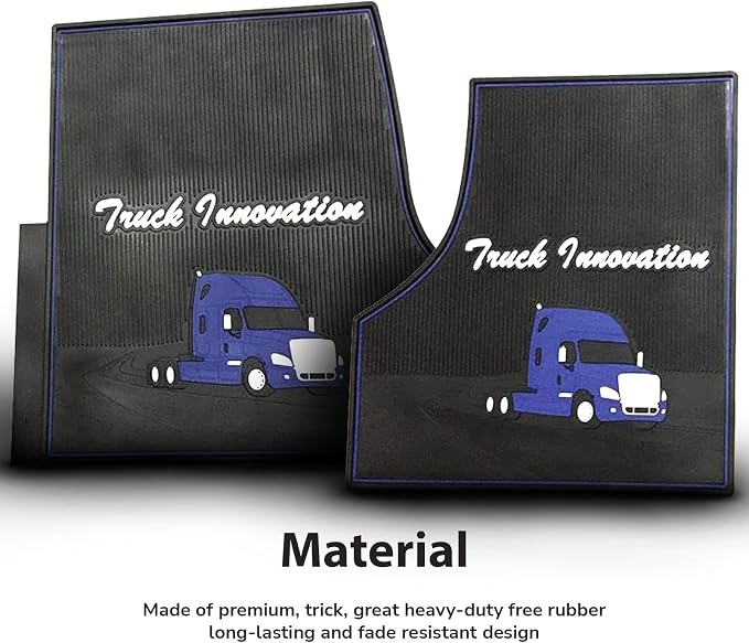 FIT Freightliner Cascadia Rubber Front Floor Mats Set Black & Blue fits with Cargo Liners for 2008 2009 2010 2011 2012 2013 2014 2015 2016 2017 Models with Standard Transmission (FT617)