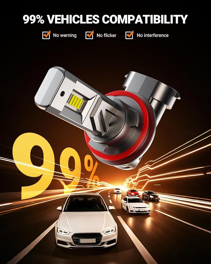 SEALIGHT H11/H8/H9 LED Bulb, 88000LM Brighest H9/H8 Light Lamp, 9X 6500K White Output Canbus Ready, IP68 Waterproof and 80000Hrs Long Lifespan, 3Min Installation, Pack of 2