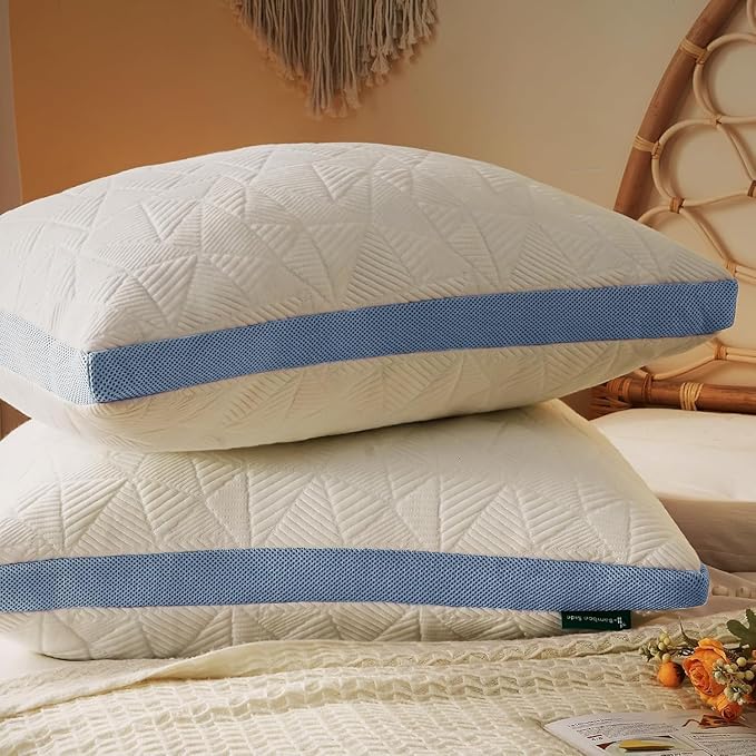 BETU Cooling King Size Pillows Set of 2, Shredded Memory Foam Cool Pillows for Hot Sleepers, Adjustable Firm Soft Support Bed Pillows Perfect for Back Neck Pain and Side Sleeping with Cover, Blue