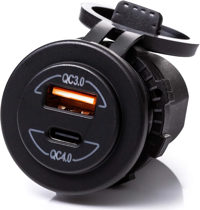 36W Socket Dual USB Type C PD 3.0 (36W) + USB A QC4.0 (18W) Fast Charger for Car, Boat, Marine & RVs
