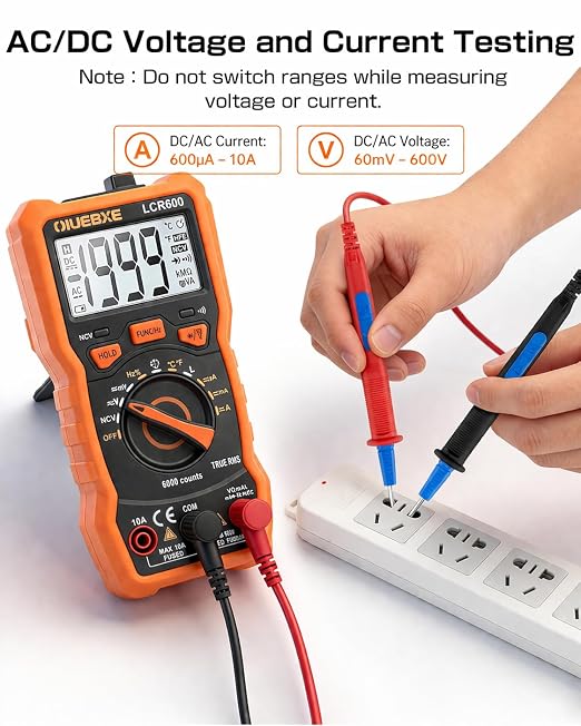 LCR600 Fast Testing Digital Multimeter with Inductance Meter, Auto-Ranging LCR Tester for DIY Electronics, AC/DC Voltage Current, Resistance, Capacitance, Frequency,Temperature