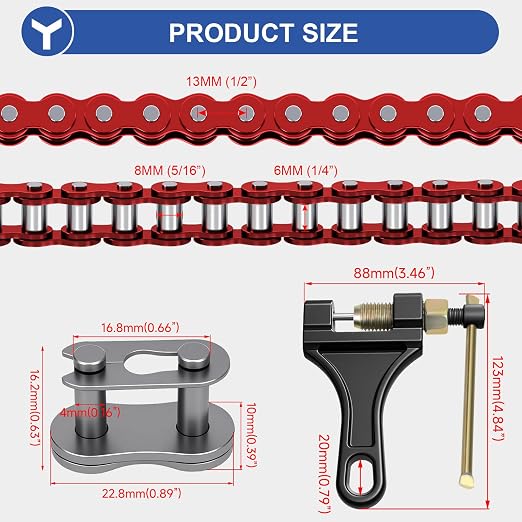 YOXUFA 420 Chain 132 Link Compatible with 125cc 110cc SSR Taotao Apollo Coolster Kazuma 50cc 70cc Pit Dirt Bike ATV 4 Wheel Go Kart Predator 212cc Coleman CT200U BT200X Baja MB165 Mini Bike Red Parts