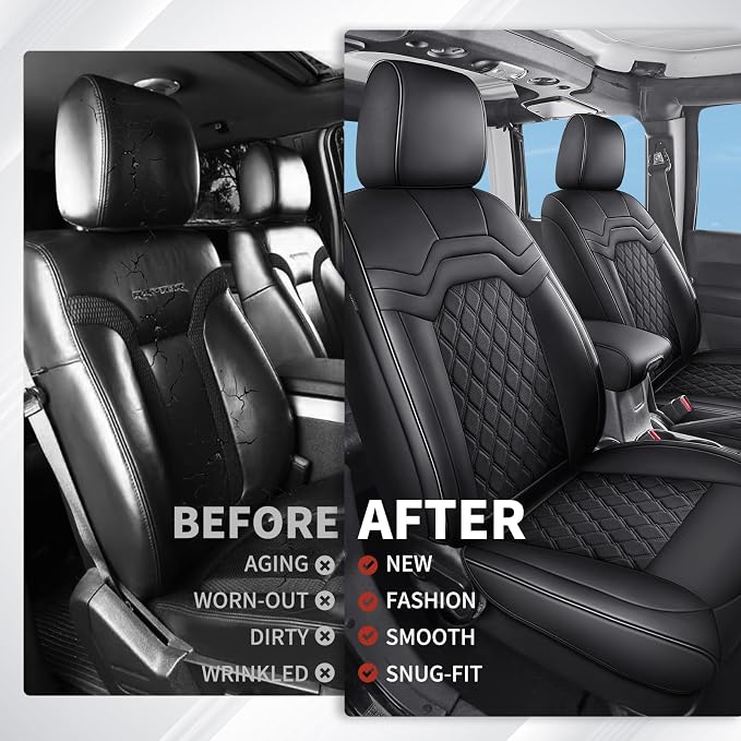 Huidasource Flat Front Seat Covers for Dodge Ram 2009-2025 1500 2500 3500 Truck Laramie Big Horn Limited Rebel Leather Seat Cushion Cover for RAM Quad Crew Mega Cab (Flat Front/Black)