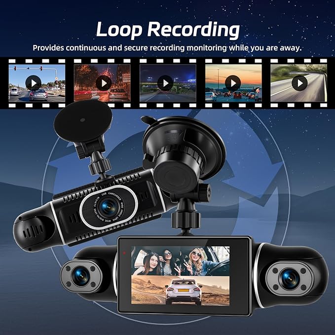 360°View 4 Channel Dash Cam, 2K+1080P Front and Rear Inside Left Right, NHOPEEW 3 inch IPS Screen Dash Camera for Cars, WiFi/APP Control, Night Vision, 24H Parking Mode, 64GB TF Card, Loop Recordin