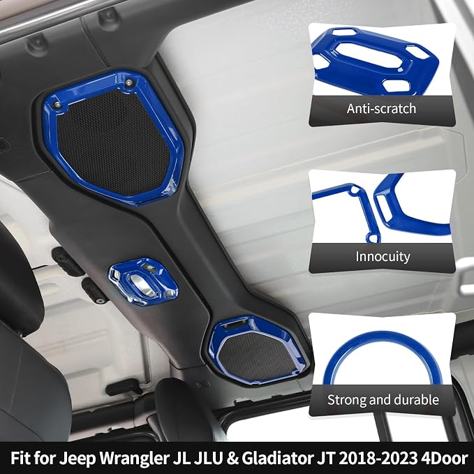 CheroCar Blue 20PCS Interior Trim Kit for Jeep Wrangler JL JLU & JT Gladiator 2018-2023,Dashboard,Steering Button Frame,AC Switch,Roof Speaker,Reading Light,Headlight Switch,Rear Air Vent Trim