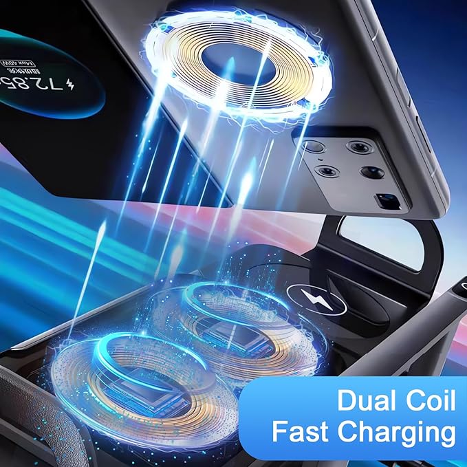 High Intelligent Wireless Car Charger Phone Holder, 15W Fast Charging, Auto Rotating, Compatible with Foldable Phones (Gray)